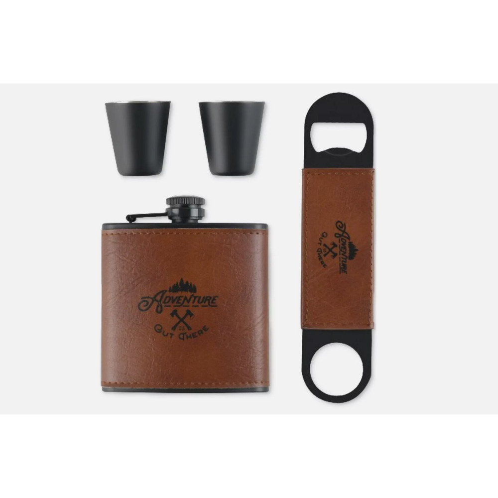 Adventure Men's Deluxe Flask and Bottle Opener Set - Brown 128